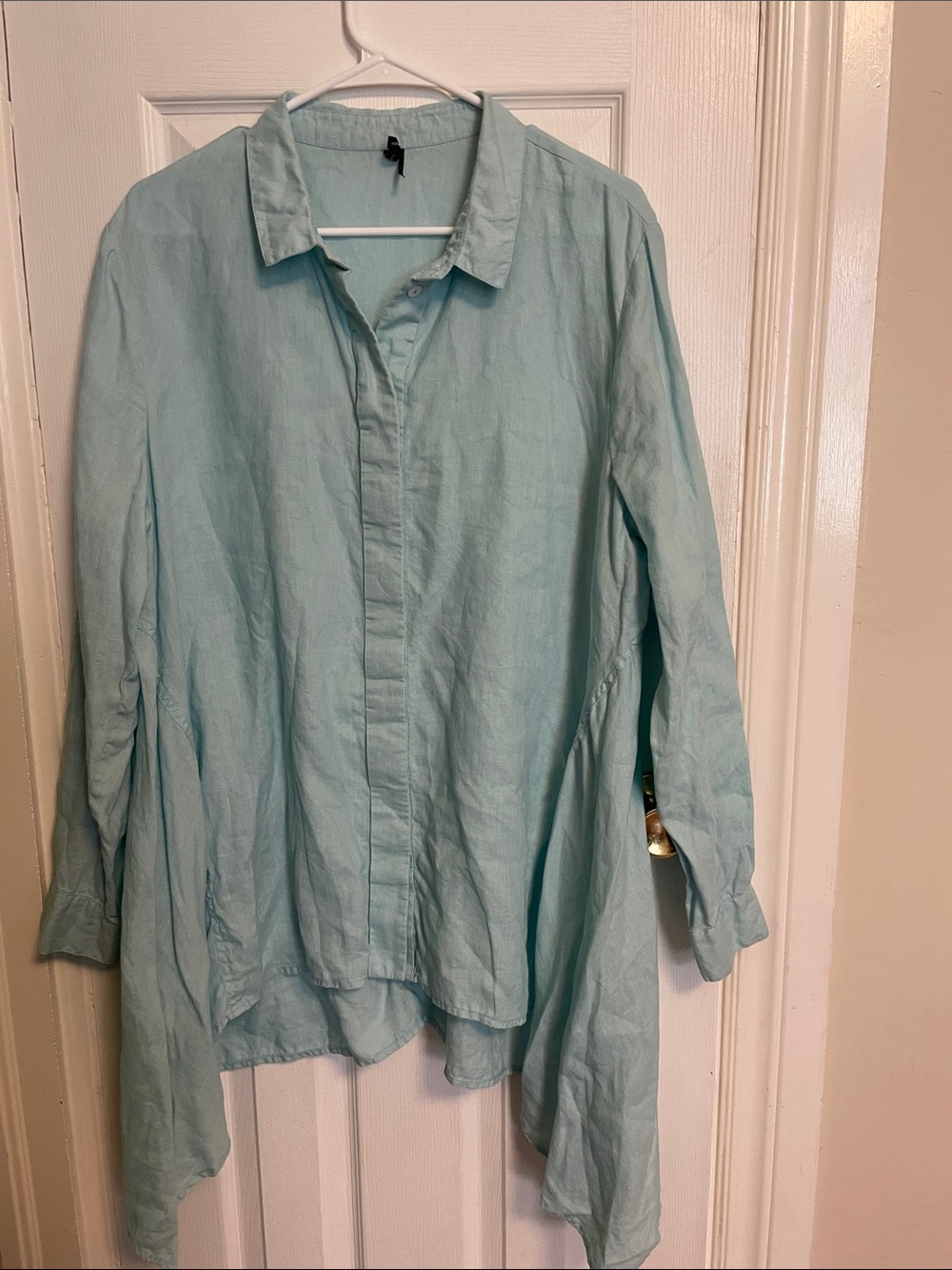 Stella Carakasi 100% Linen Aqua Asymmetrical Tunic Shirt XL